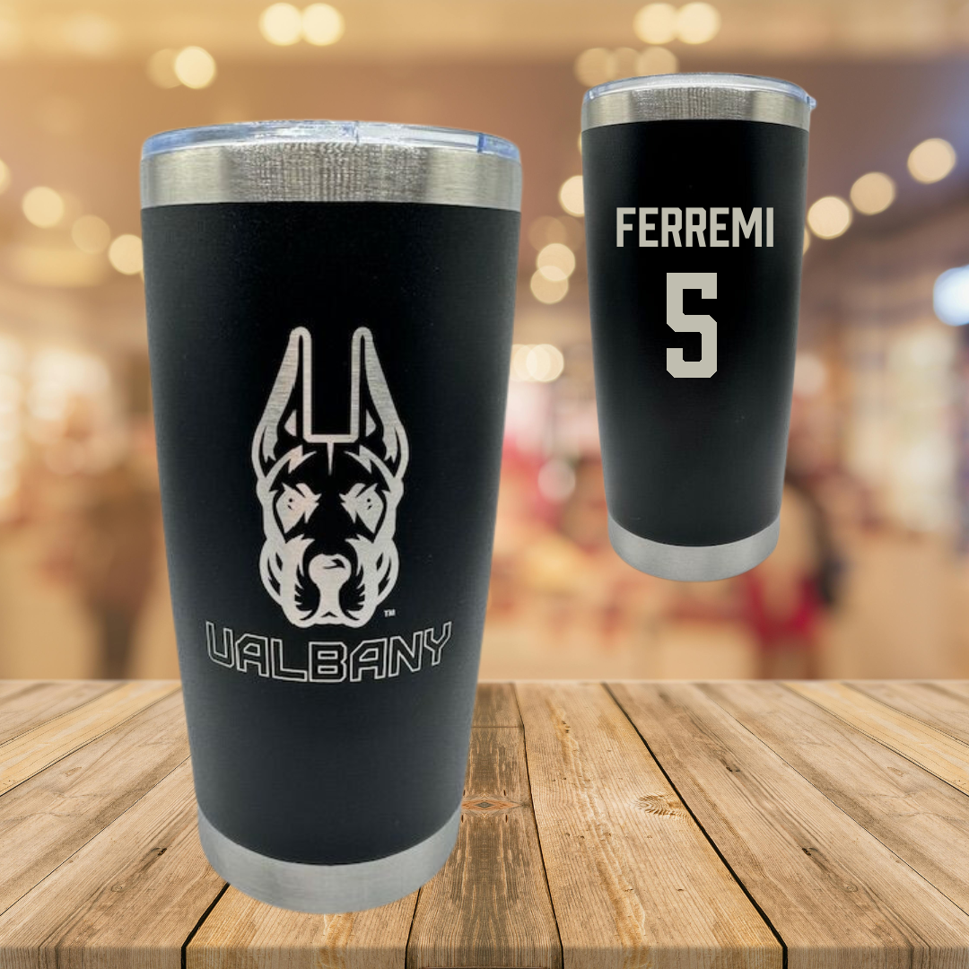 University at Albany Baseball Black Stainless Steel Tumbler - #5 Ryan Ferremi