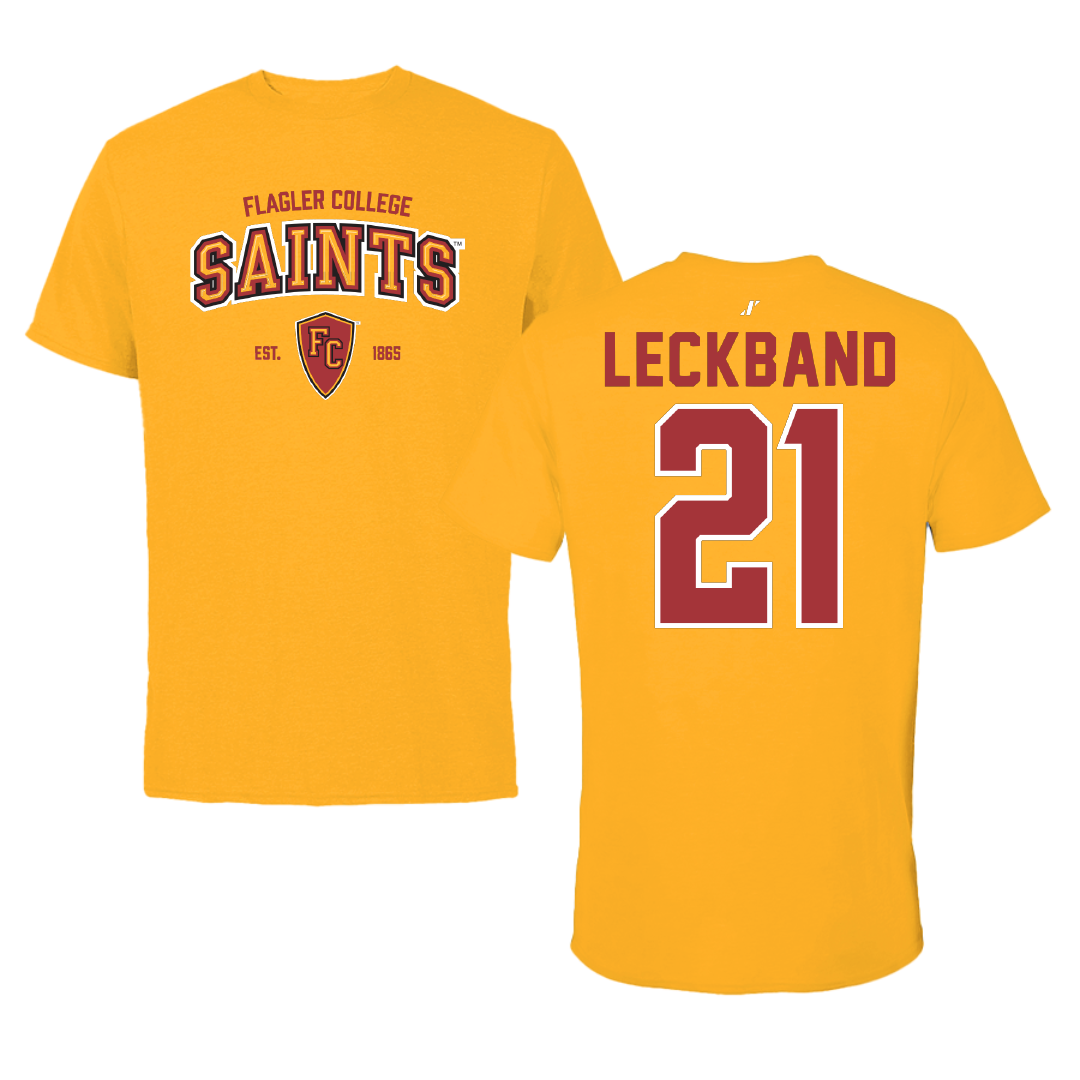 Flagler College Baseball Gold General Performance Tee - #21 Keegan Leckband