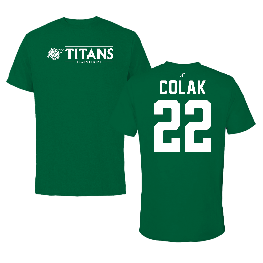 Illinois Wesleyan University Basketball Green General Performance Tee - #22 Karlo Colak