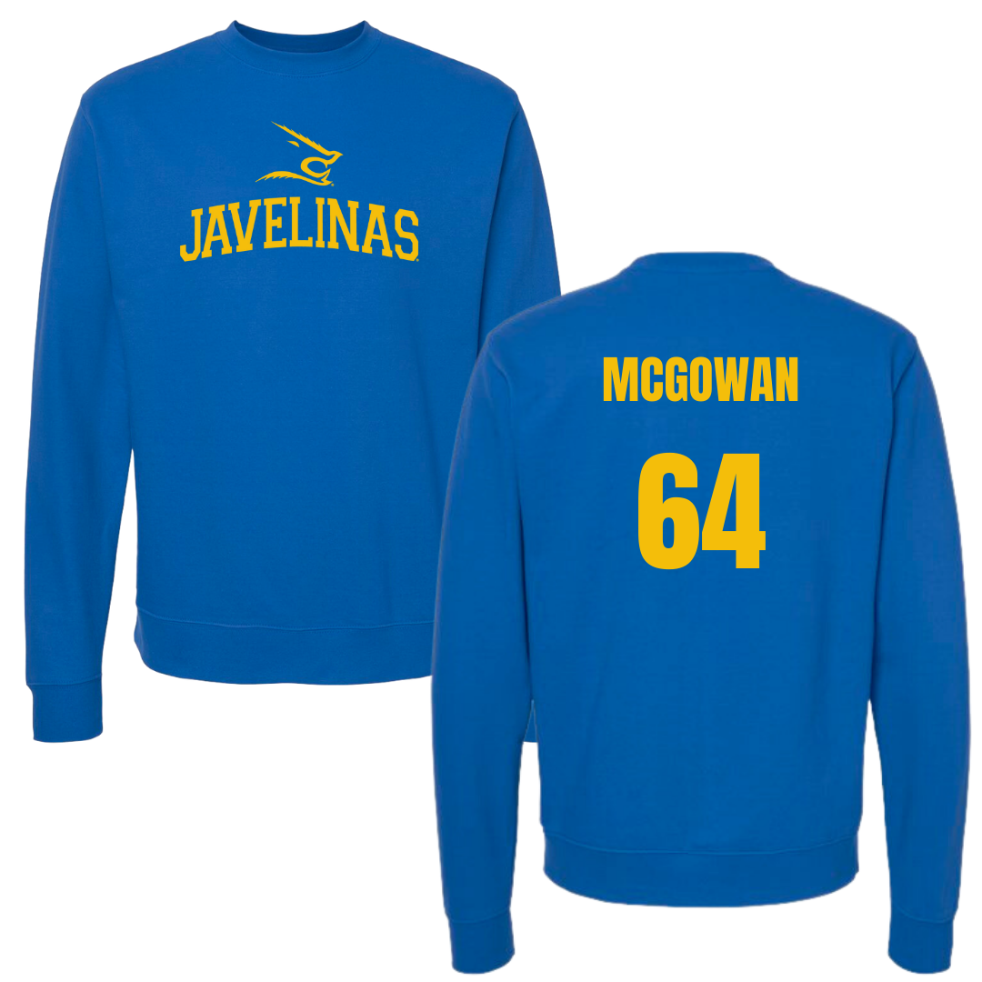 Texas A&M University-Kingsville Football Blue Crewneck - #64 Kevaughnte McGowan