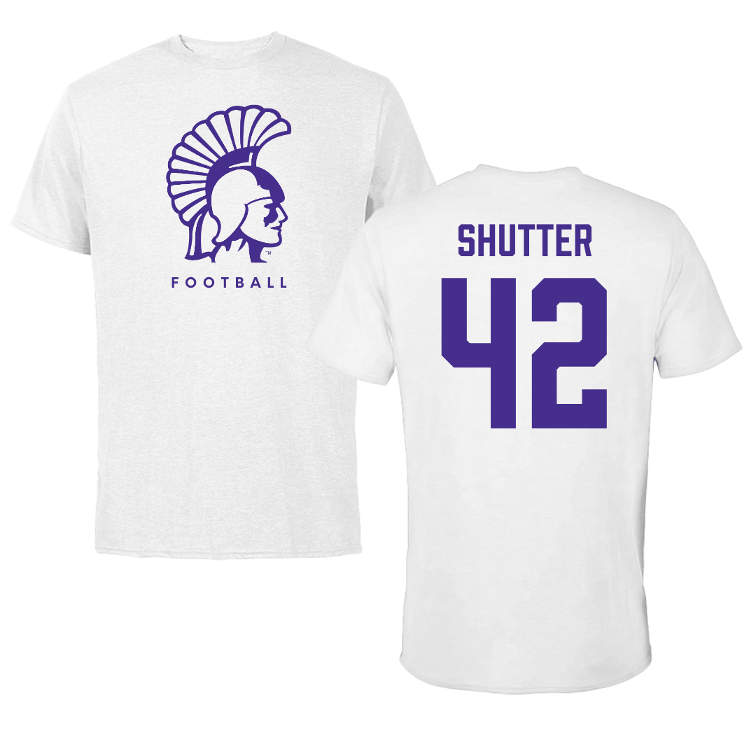Winona State University Football White Tee - #42 Sam Shutter