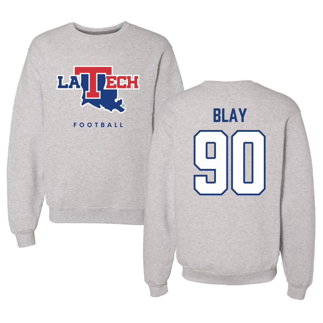 Louisiana Tech University Football Gray Crewneck - #90 David Blay