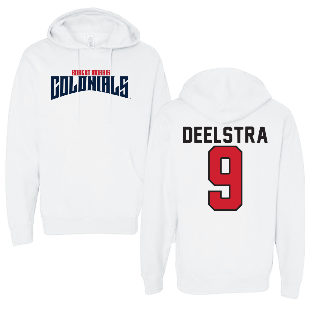 Robert Morris University Ice Hockey White Classic Hoodie - #9 Mitchel Deelstra