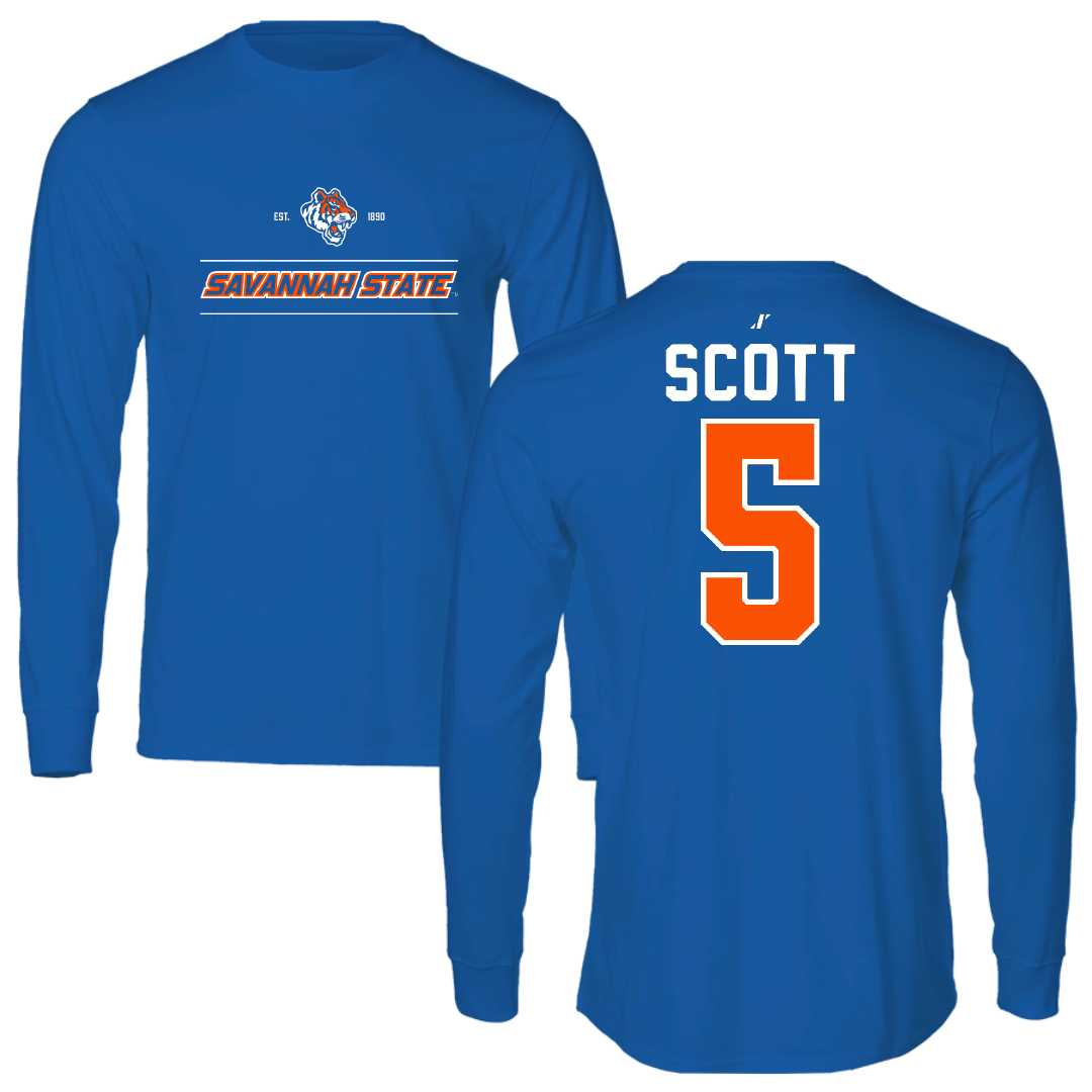 Savannah State University Football Blue General Performance Long Sleeve - #5 Randy Scott