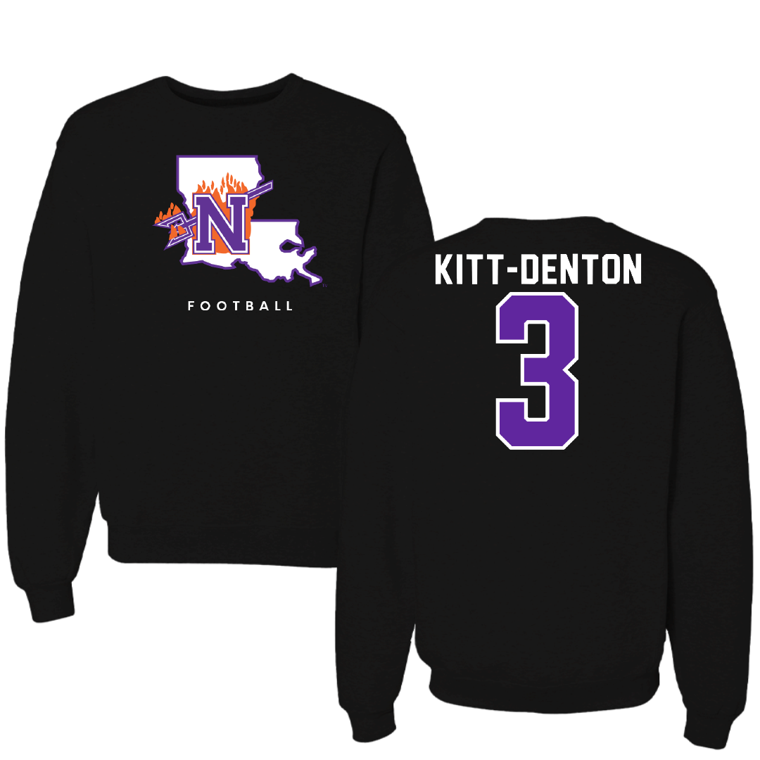 Northwestern State University Football Black Block Crewneck - #3 Myles Kitt-Denton