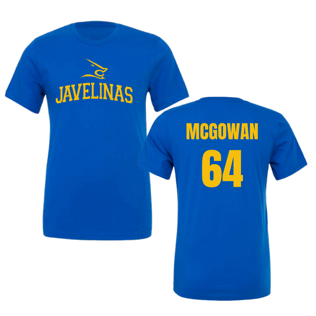 Texas A&M University-Kingsville Football Blue Tee - #64 Kevaughnte McGowan