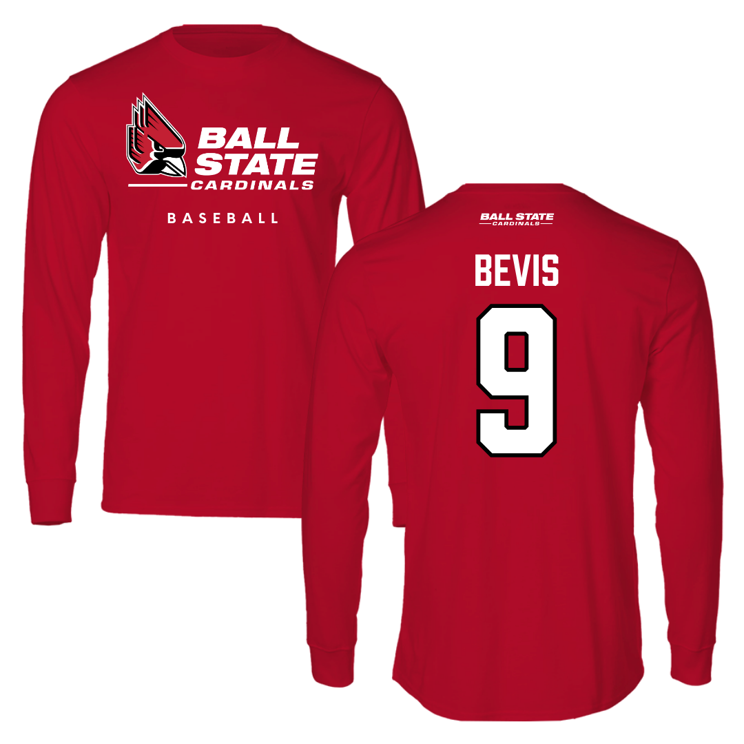 Ball State University Baseball Red Performance Long Sleeve - #9 Blake Bevis
