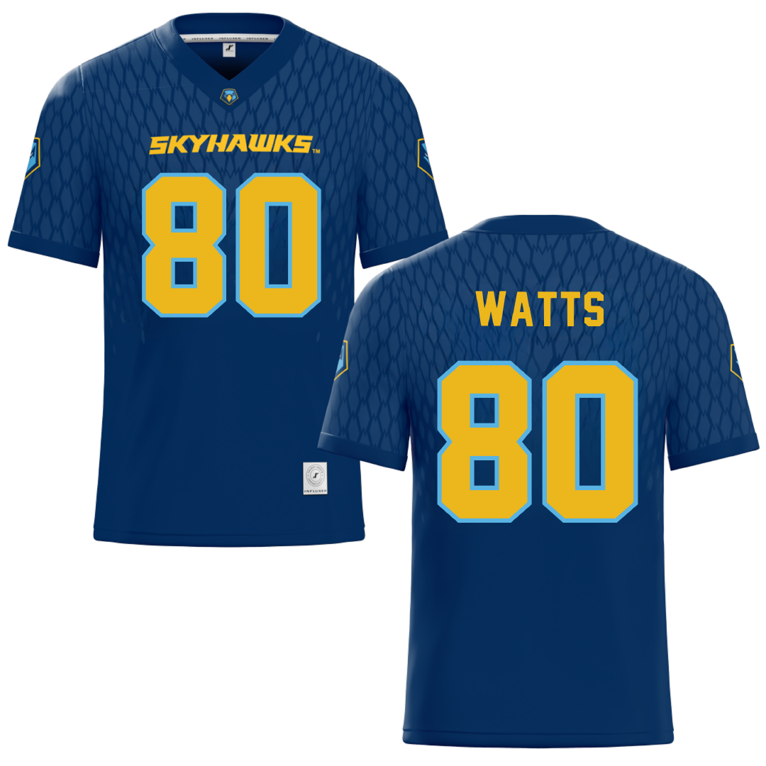 Point University Navy Football Jersey - #80 Jaylin Watts