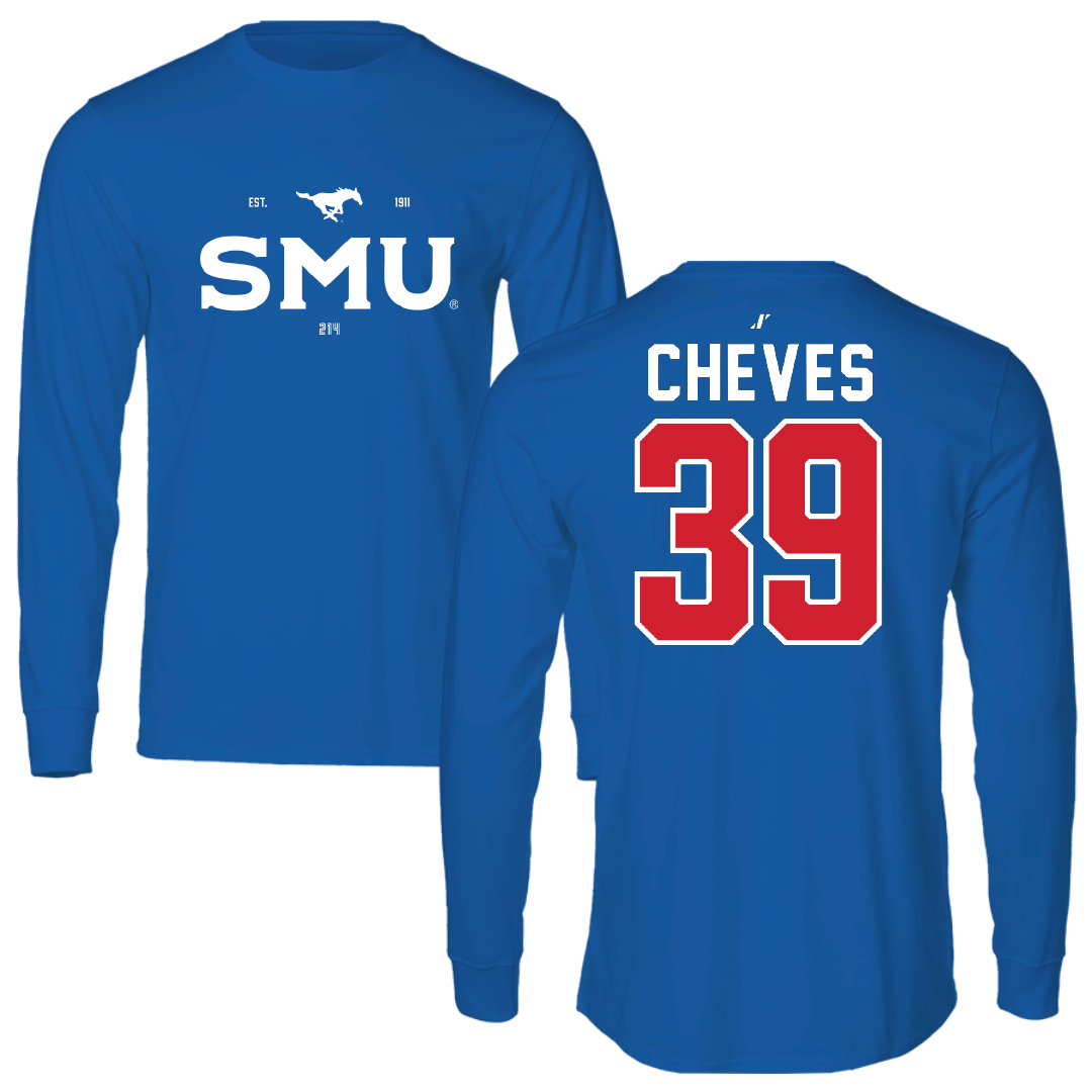 Southern Methodist University Football Blue General Long Sleeve - #39 Keaton Cheves
