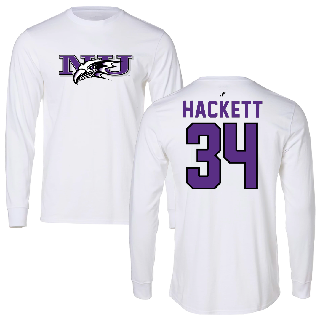 Niagara University Ice Hockey White Performance Long Sleeve - #34 Noah Hackett