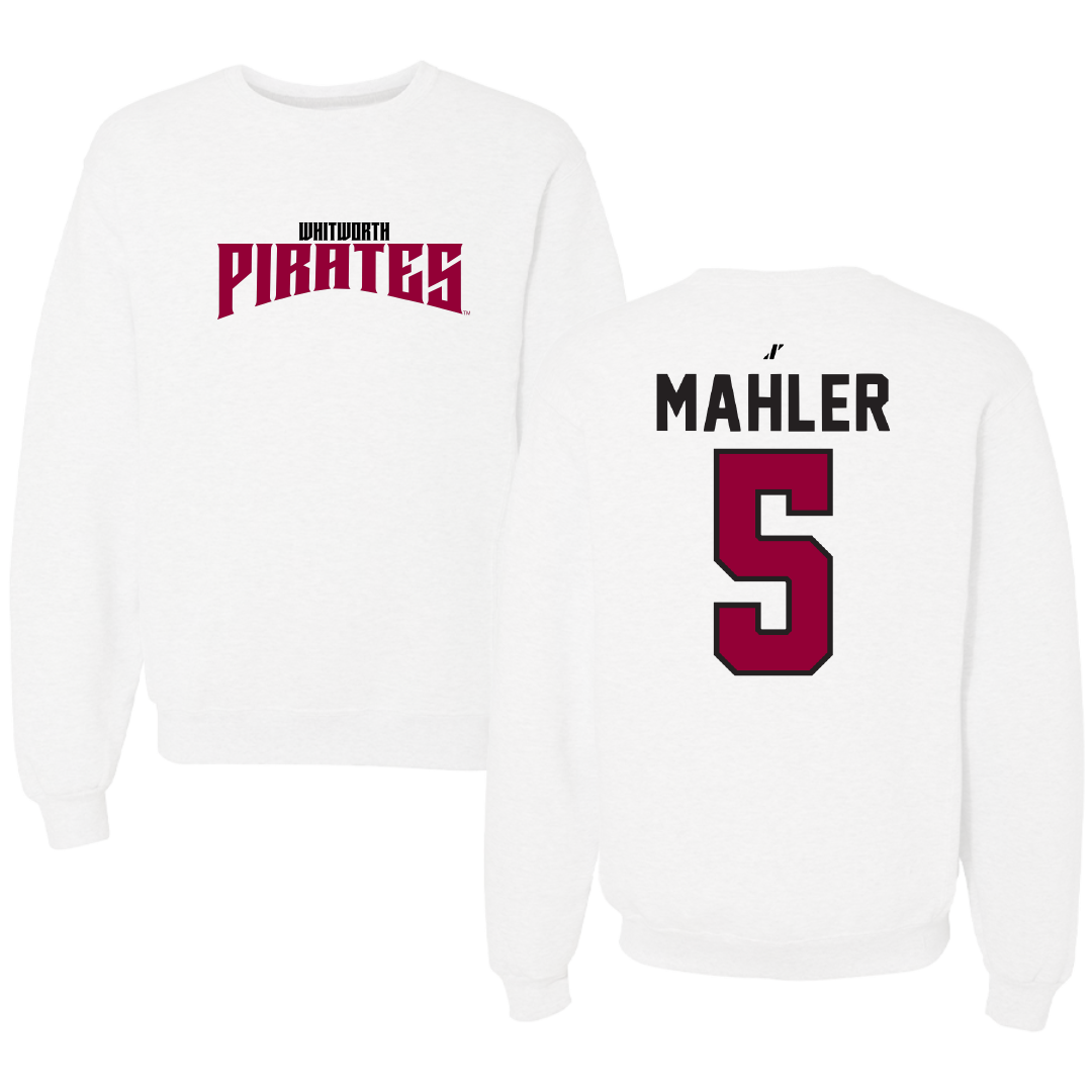 Whitworth University Baseball White Classic Crewneck - #5 Seth Mahler