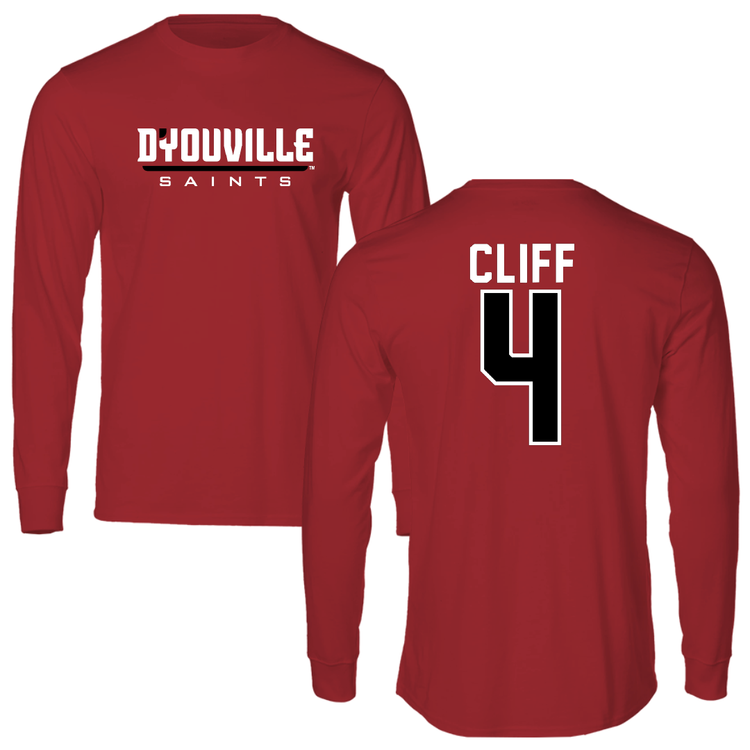 D'Youville University Lacrosse Canvas Red Long Sleeve - #4 Christian Cliff