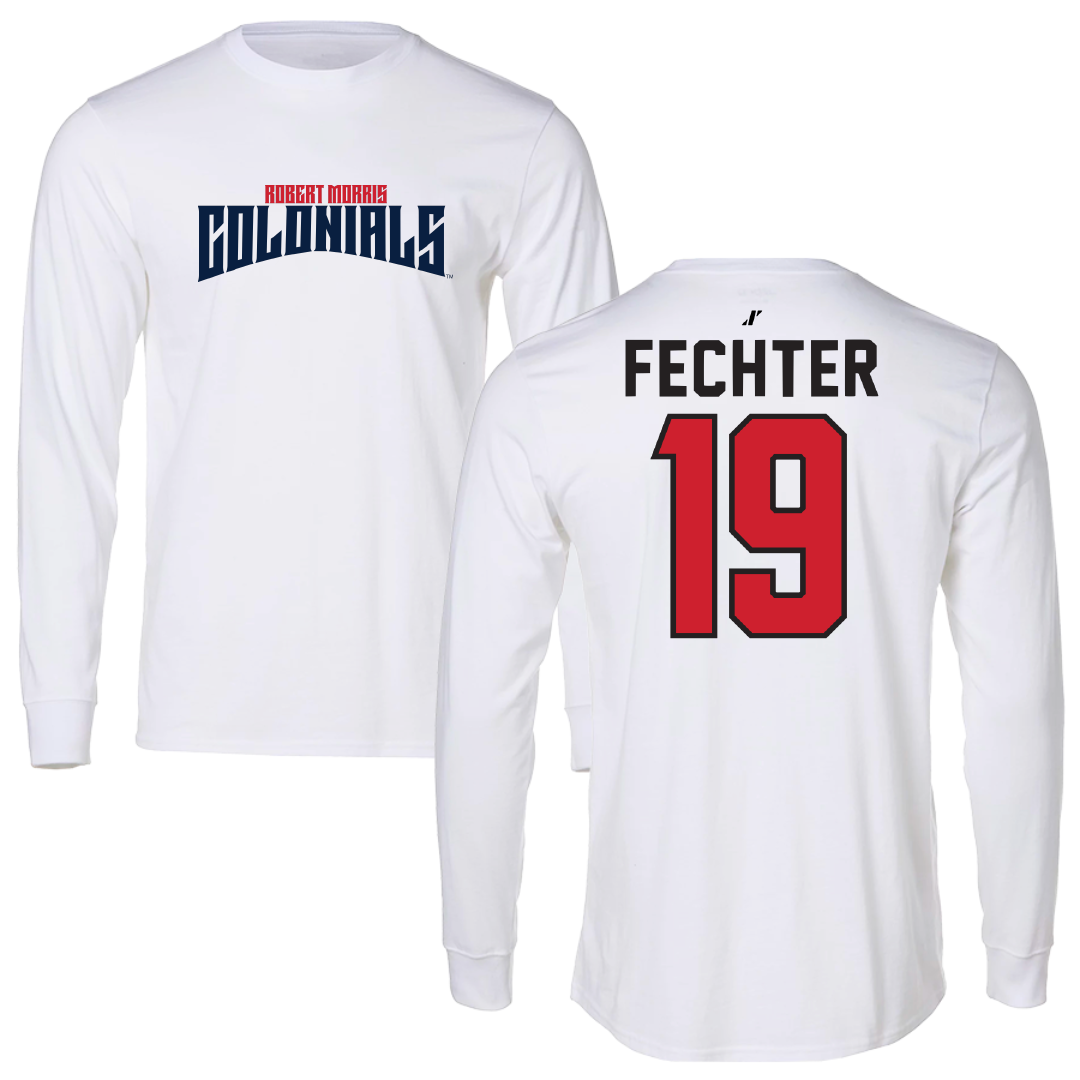 Robert Morris University Lacrosse White Classic Performance Long Sleeve - #19 Nate Fechter