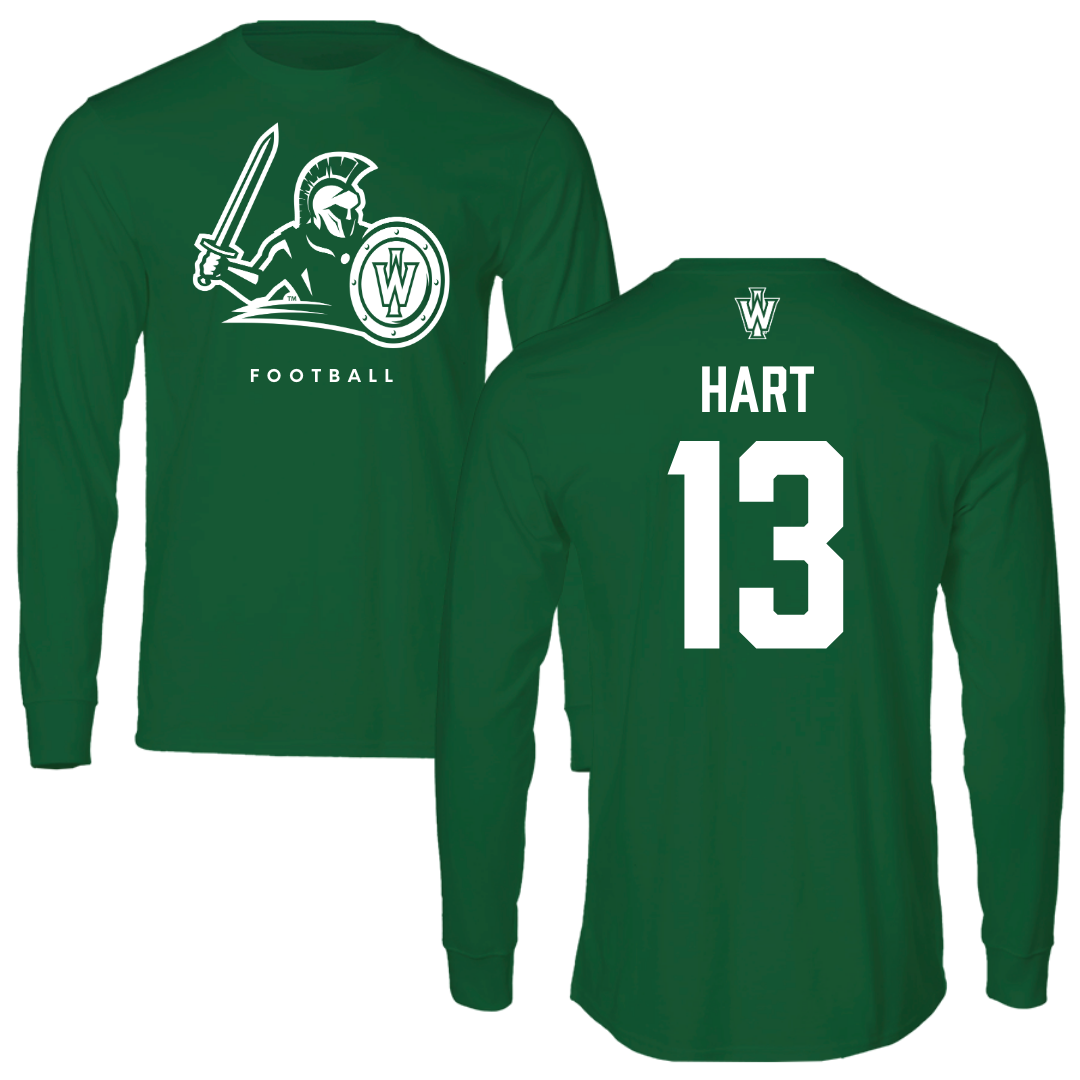 Illinois Wesleyan University Football Kelly Green Performance Long Sleeve - #13 Shyne Hart