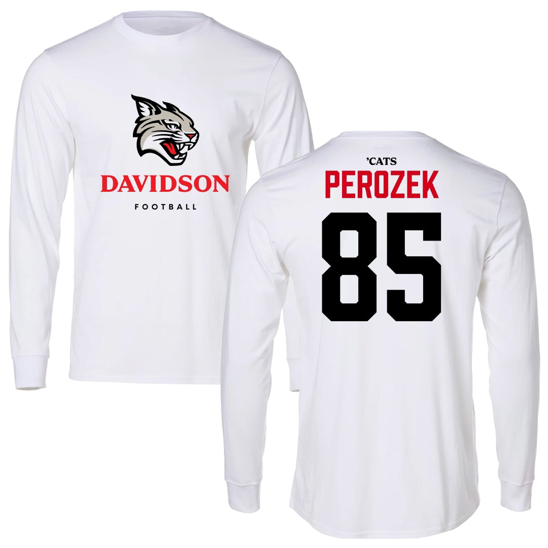 Davidson College Football White Performance Long Sleeve - #85 Jack Perozek