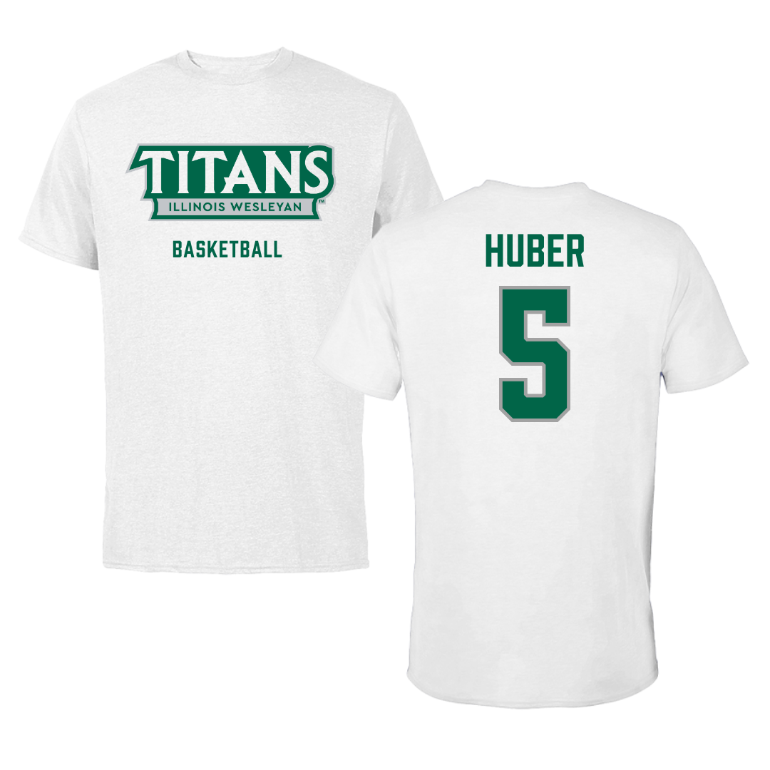 Illinois Wesleyan University Basketball White Mascot Tee - #5 Lauren Huber