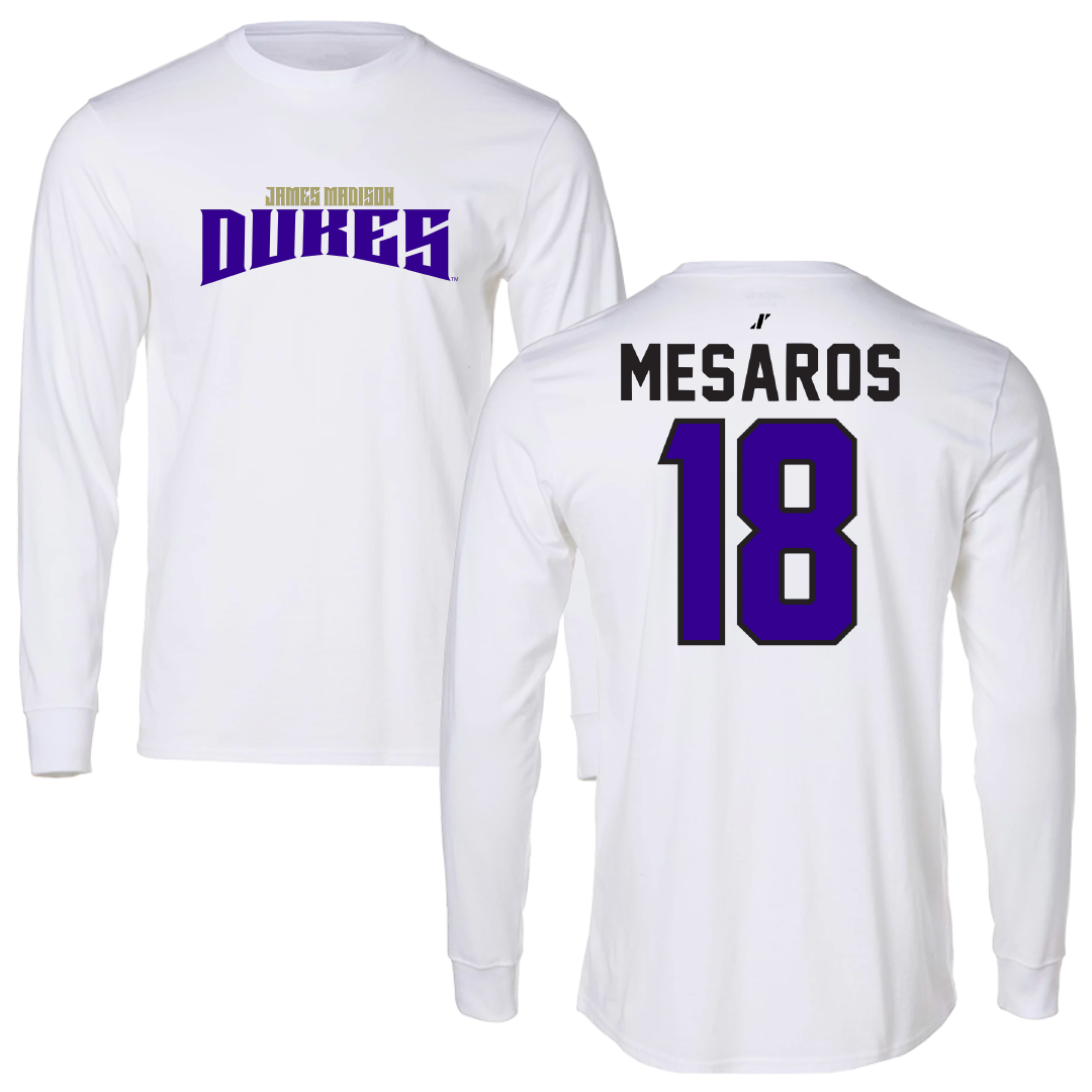 James Madison University Softball White Classic Long Sleeve - #18 Morgan Mesaros