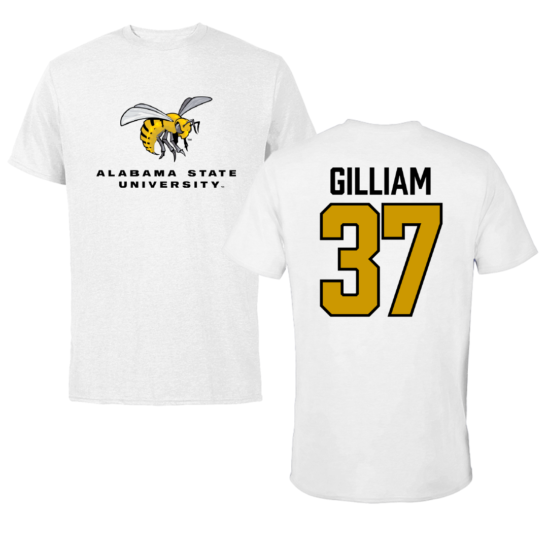 Alabama State University Football White Tee - #37 Brandon Gilliam