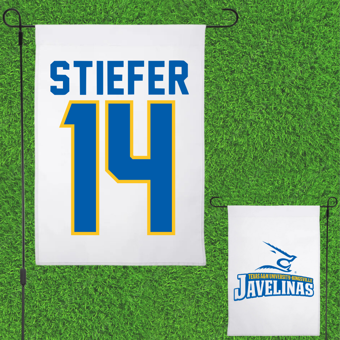Texas A&M University-Kingsville Beach Volleyball White Garden Flag - #14 Meghan Stiefer