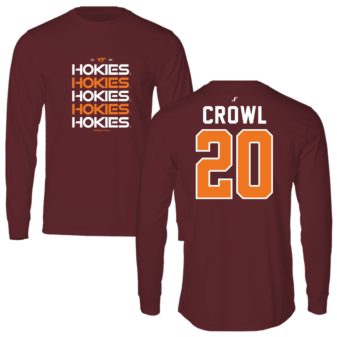 Virginia Tech Baseball Maroon General Performance Long Sleeve - #20 Preston Crowl