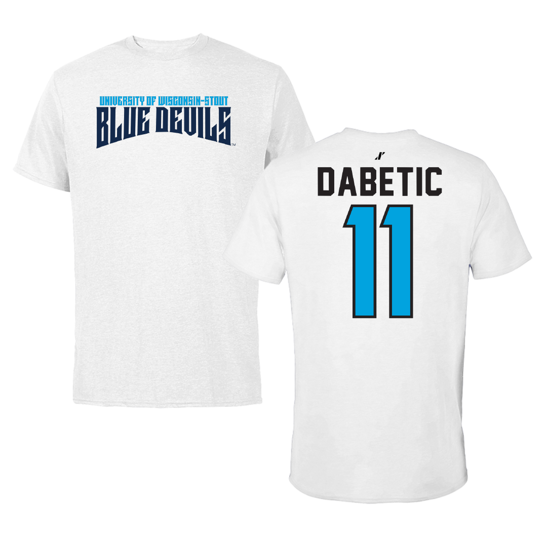 University of Wisconsin-Stout Soccer White Classic Performance Tee - #11 Nikola Dabetic