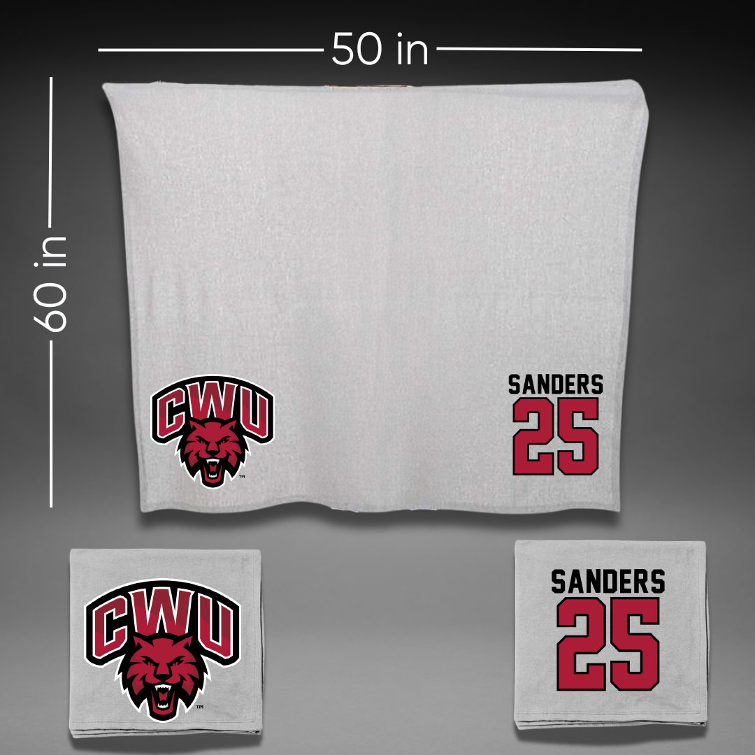 Central Washington University Basketball Gray Blanket - #25 Maverick Sanders