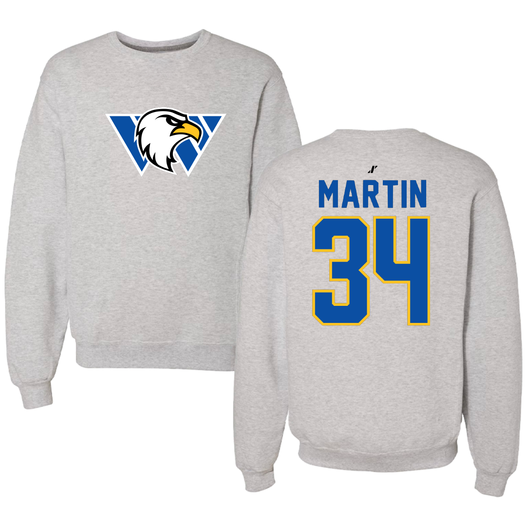 Williams Baptist University Baseball Light Gray Crewneck - #34 Kaden Martin