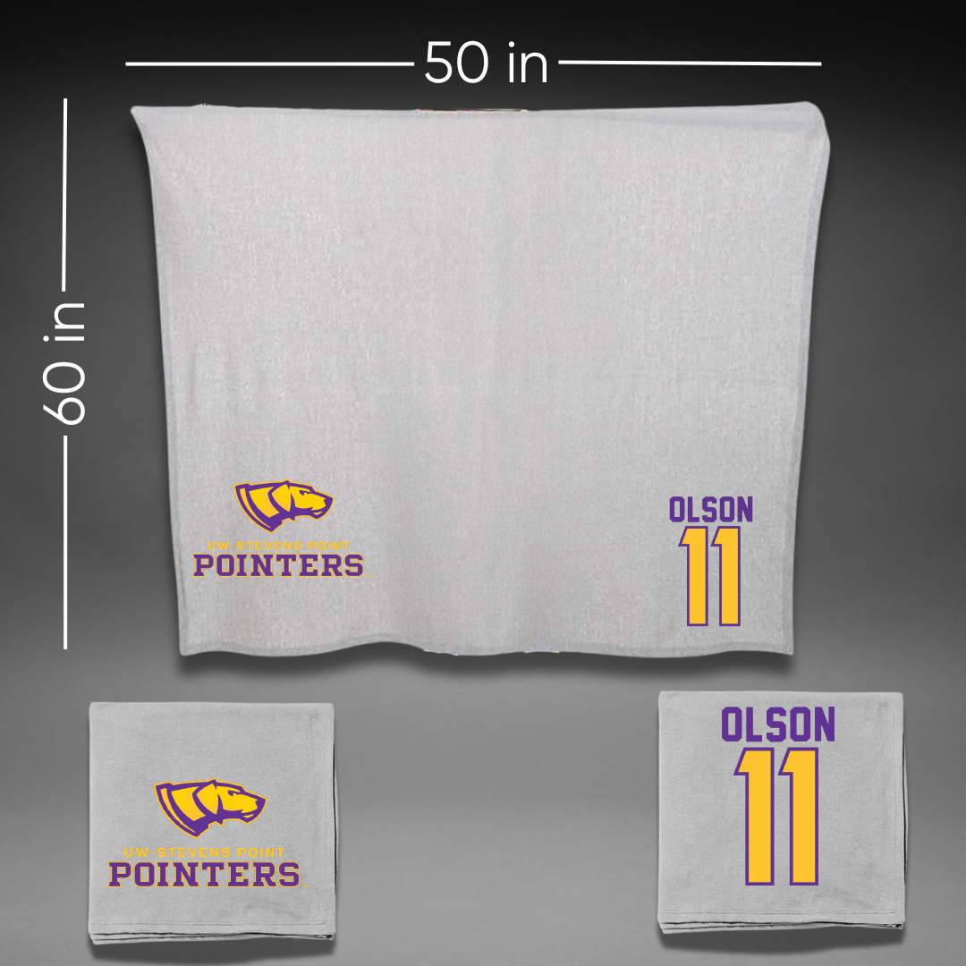 University of Wisconsin-Stevens Point Baseball Gray Blanket - #11 Connor Olson