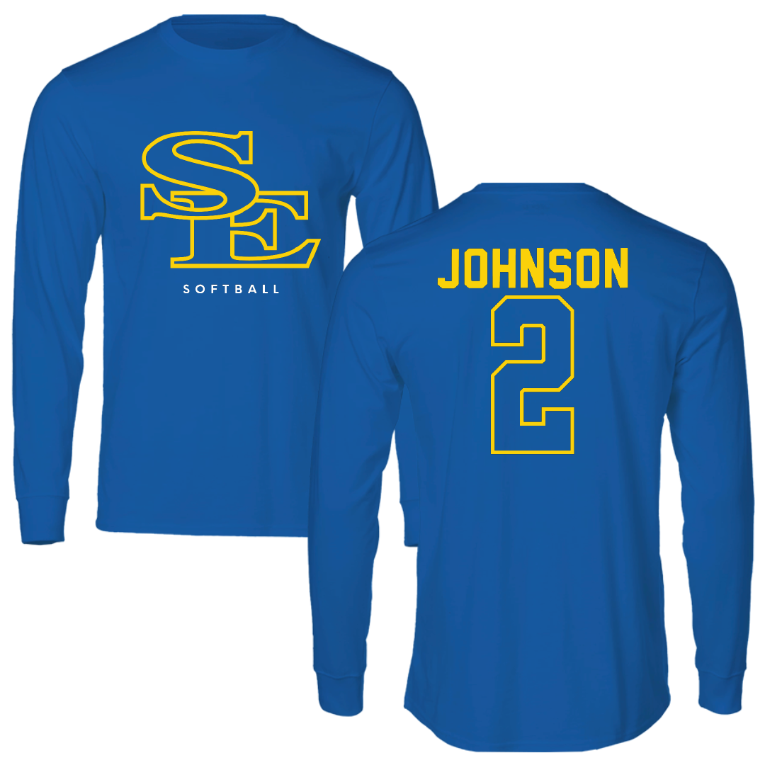 Southeastern Oklahoma State University Softball Blue Long Sleeve - #2 Lorryn Johnson