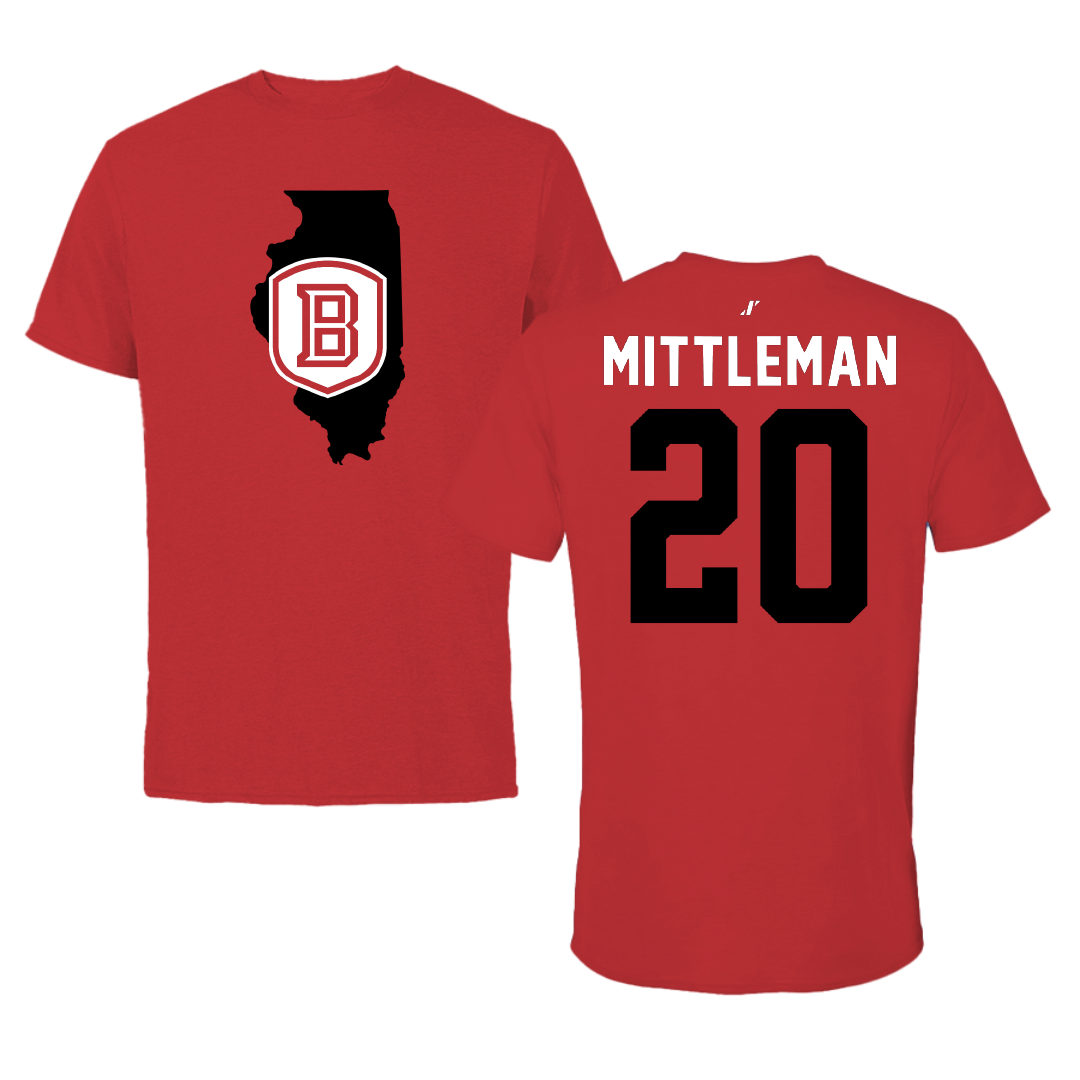 Bradley University Baseball Red State Tee - #20 Christian Mittleman