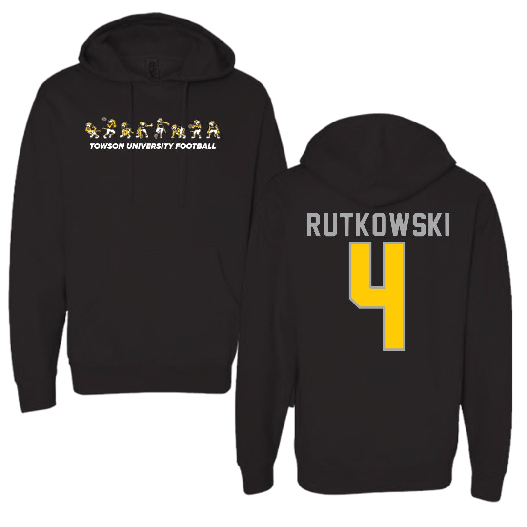 Towson University Football Black Cartoon Doc Team Hoodie - #4 Evan Rutkowski