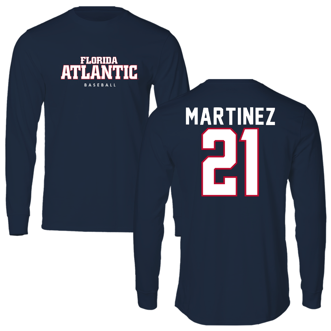 Florida Atlantic University Baseball Navy Block Performance Long Sleeve - #21 John Martinez