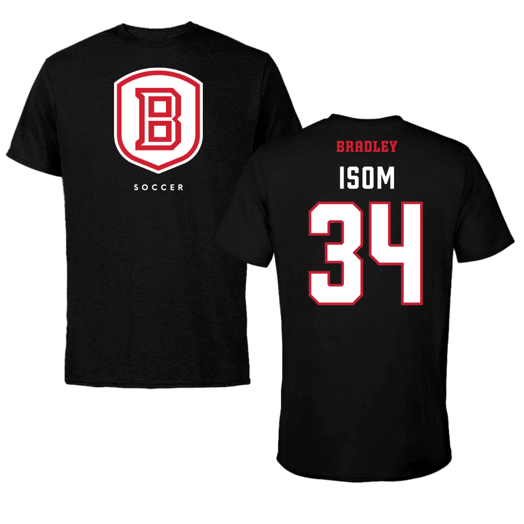 Bradley University Soccer Black Shield Performance Tee - #34 Nathaniel Isom