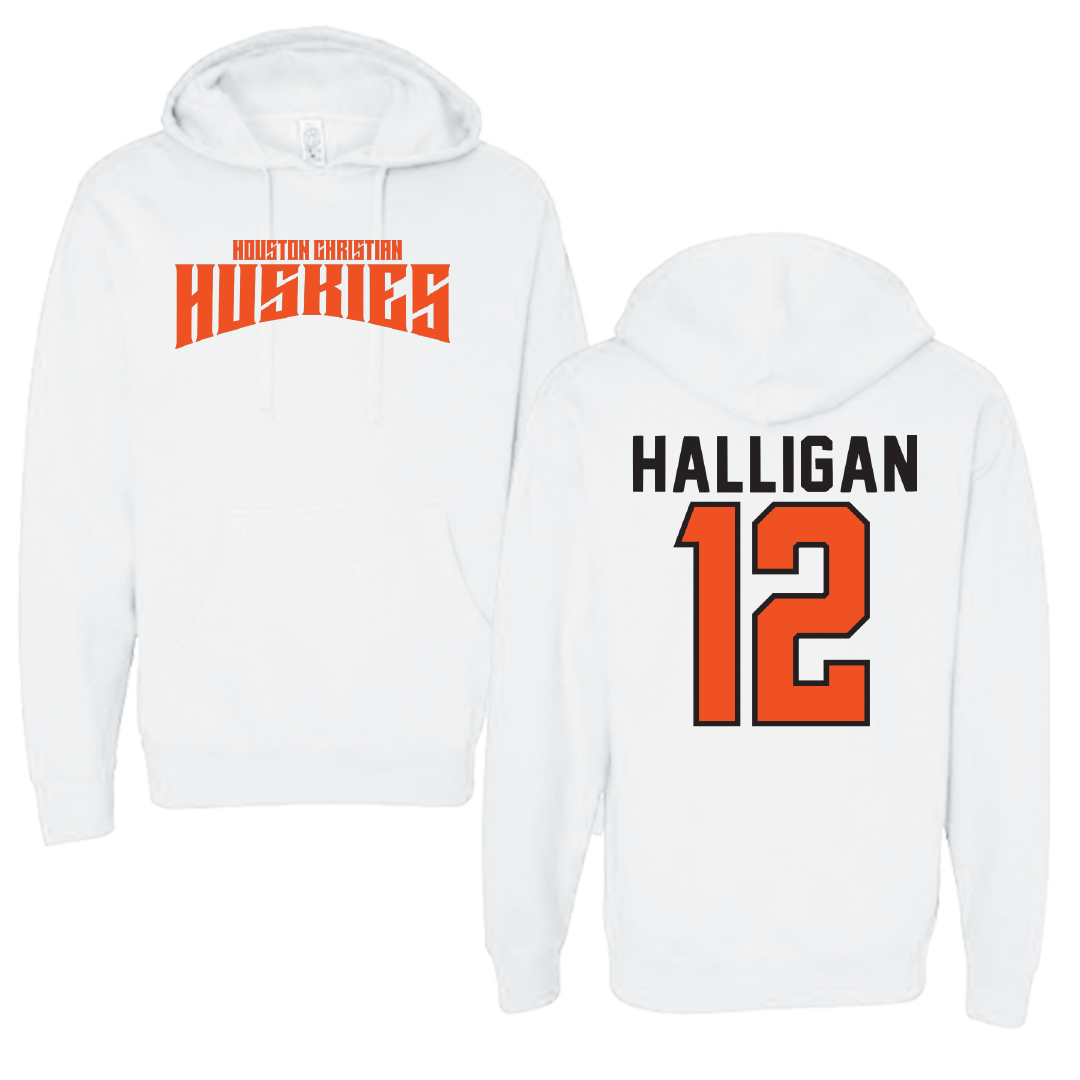 Houston Christian University Baseball White Classic Hoodie - #12 Katcher Halligan