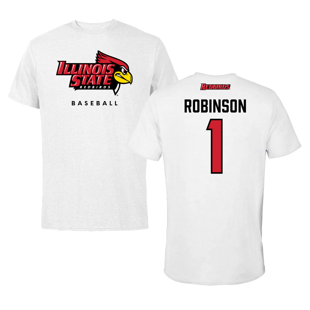Illinois State University Baseball White Performance Tee - #1 Shai Robinson