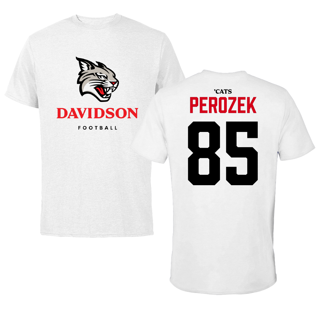 Davidson College Football White Tee - #85 Jack Perozek