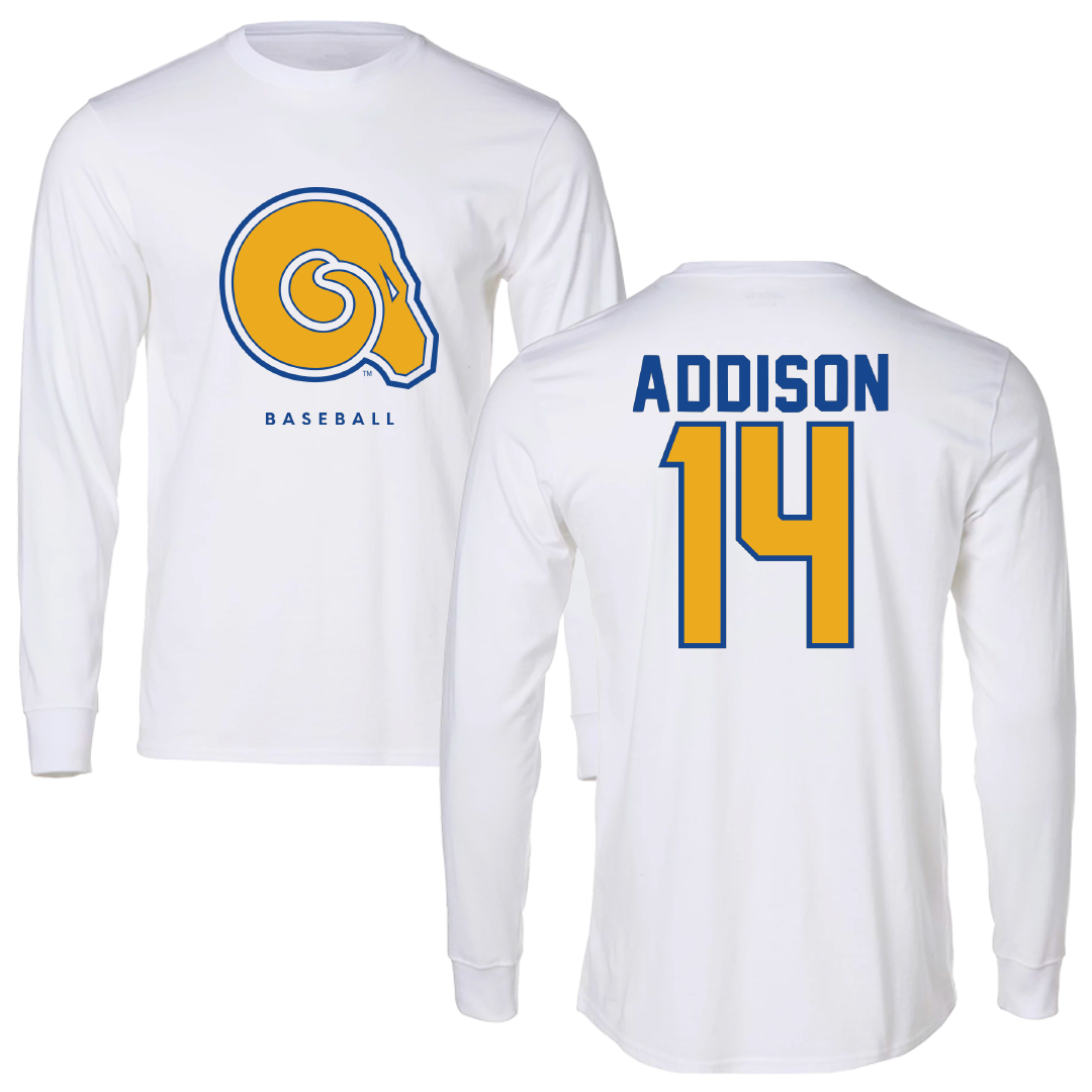Albany State University Baseball White Performance Long Sleeve - #14 Luke Addison