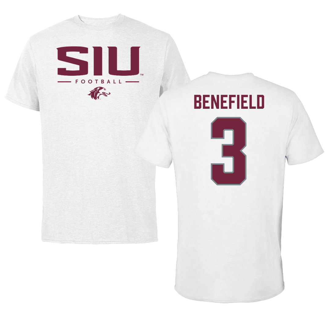 Southern Illinois University at Carbondale Football White Performance Tee - #3 Jaelin Benefield