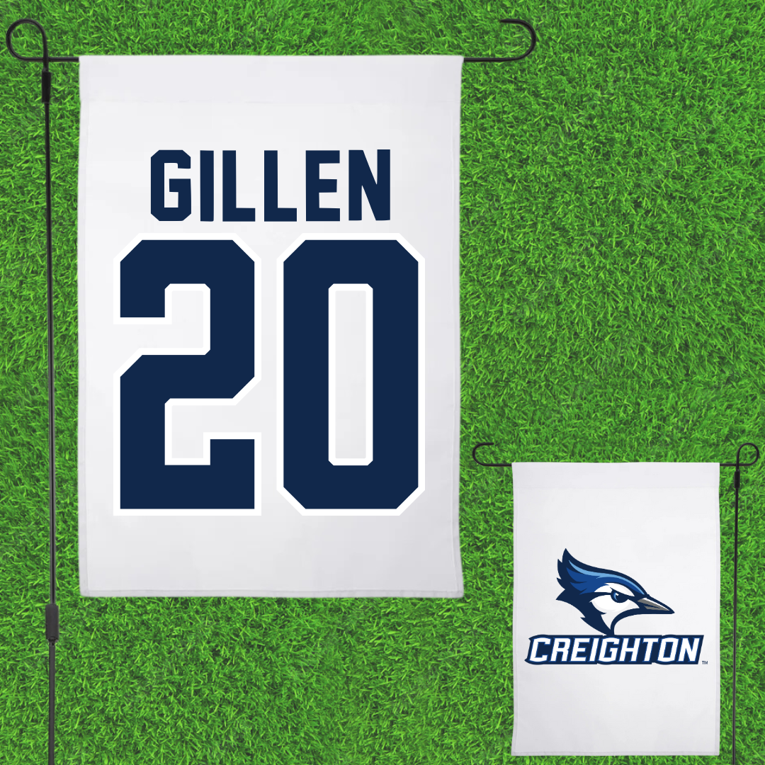 Creighton University Baseball White Garden Flag - #20 Tate Gillen