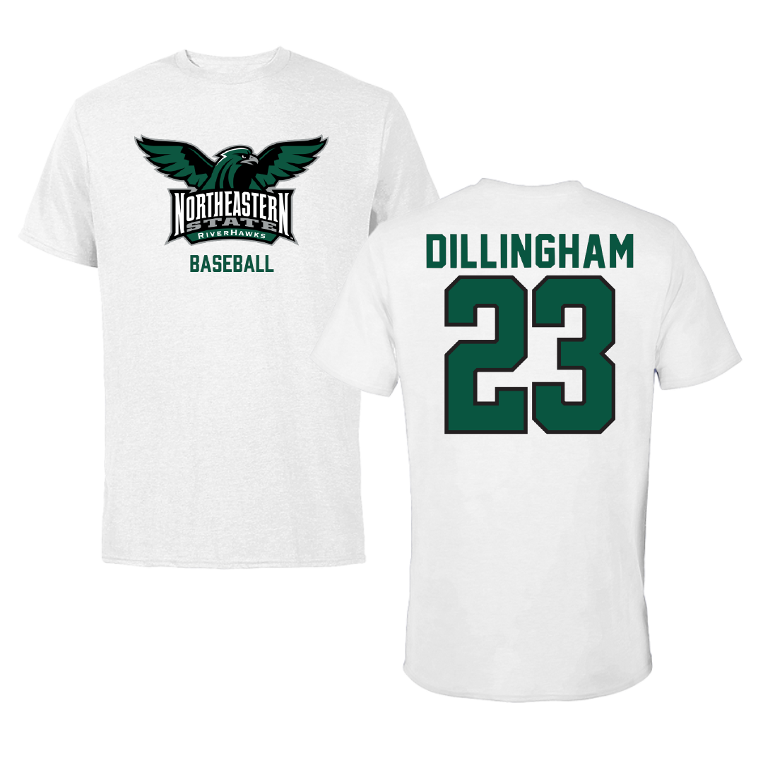 Northeastern State University Baseball White Performance Tee - #23 Jackson Dillingham