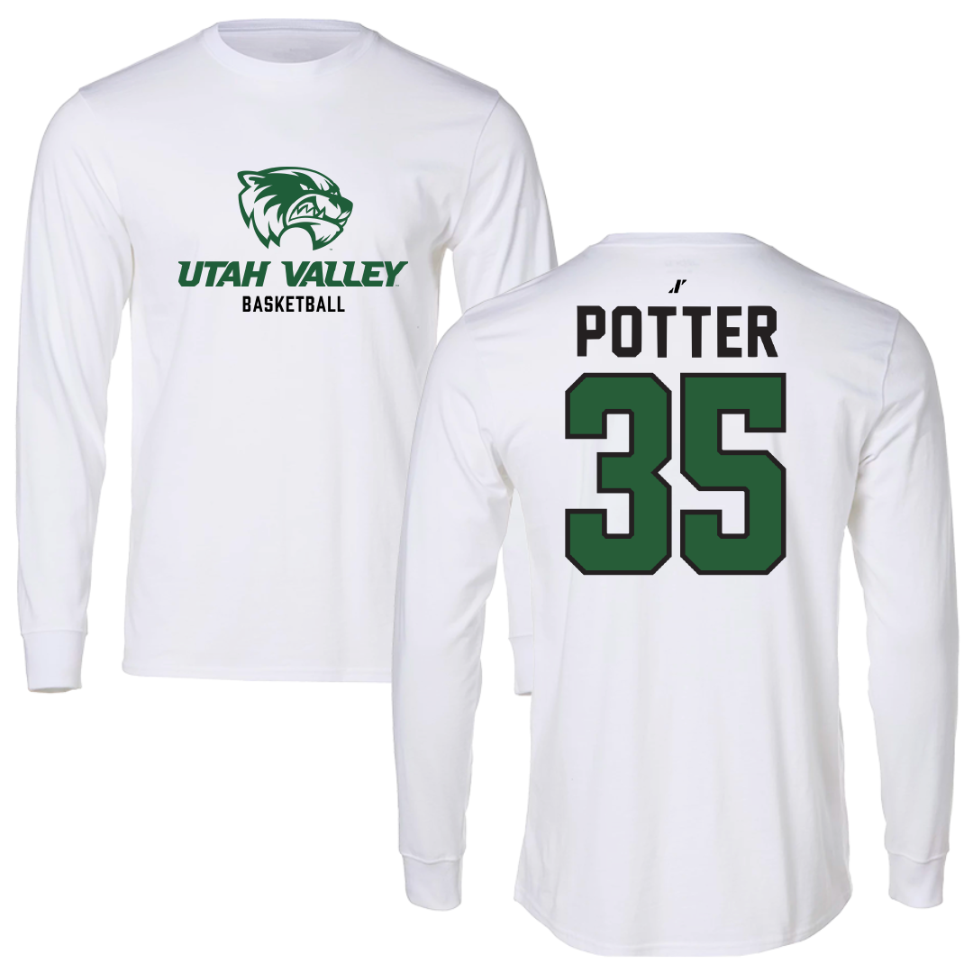 Utah Valley University Basketball White Classic Performance Long Sleeve - #35 Ethan Potter