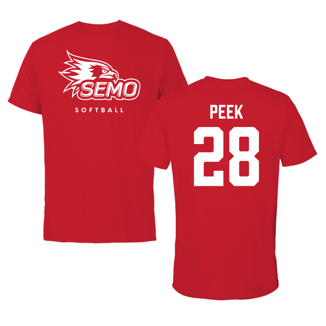 Southeast Missouri State University Softball Red Performance Tee - #28 Marissa Peek