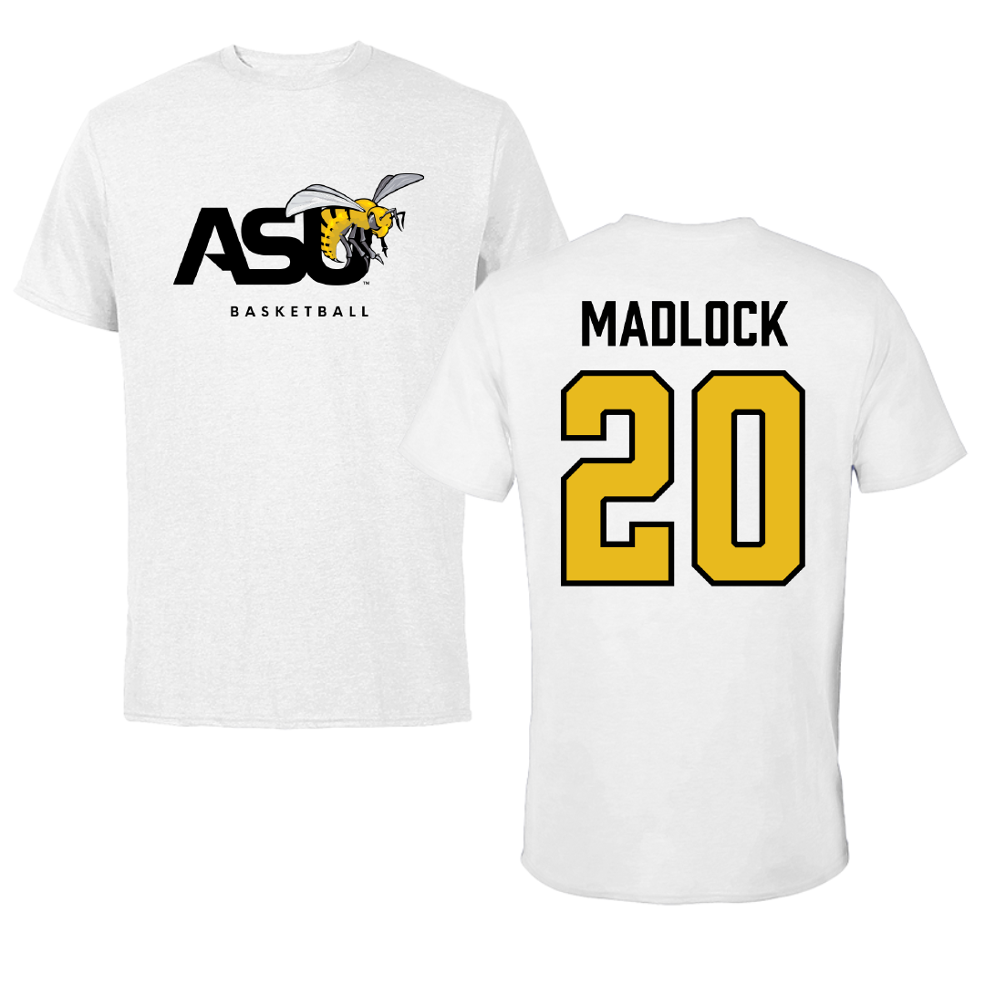 Alabama State University Basketball White ASU Performance Tee - #20 TJ Madlock
