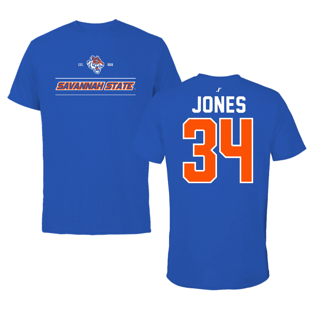 Savannah State University Football Blue General Performance Tee - #34 Jayden Jones