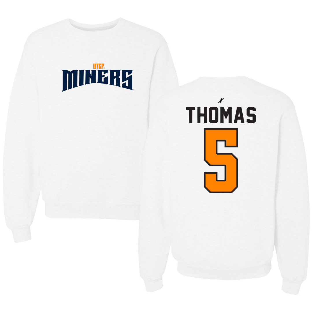 University of Texas at El Paso Football White Classic Crewneck - #5 Kam Thomas