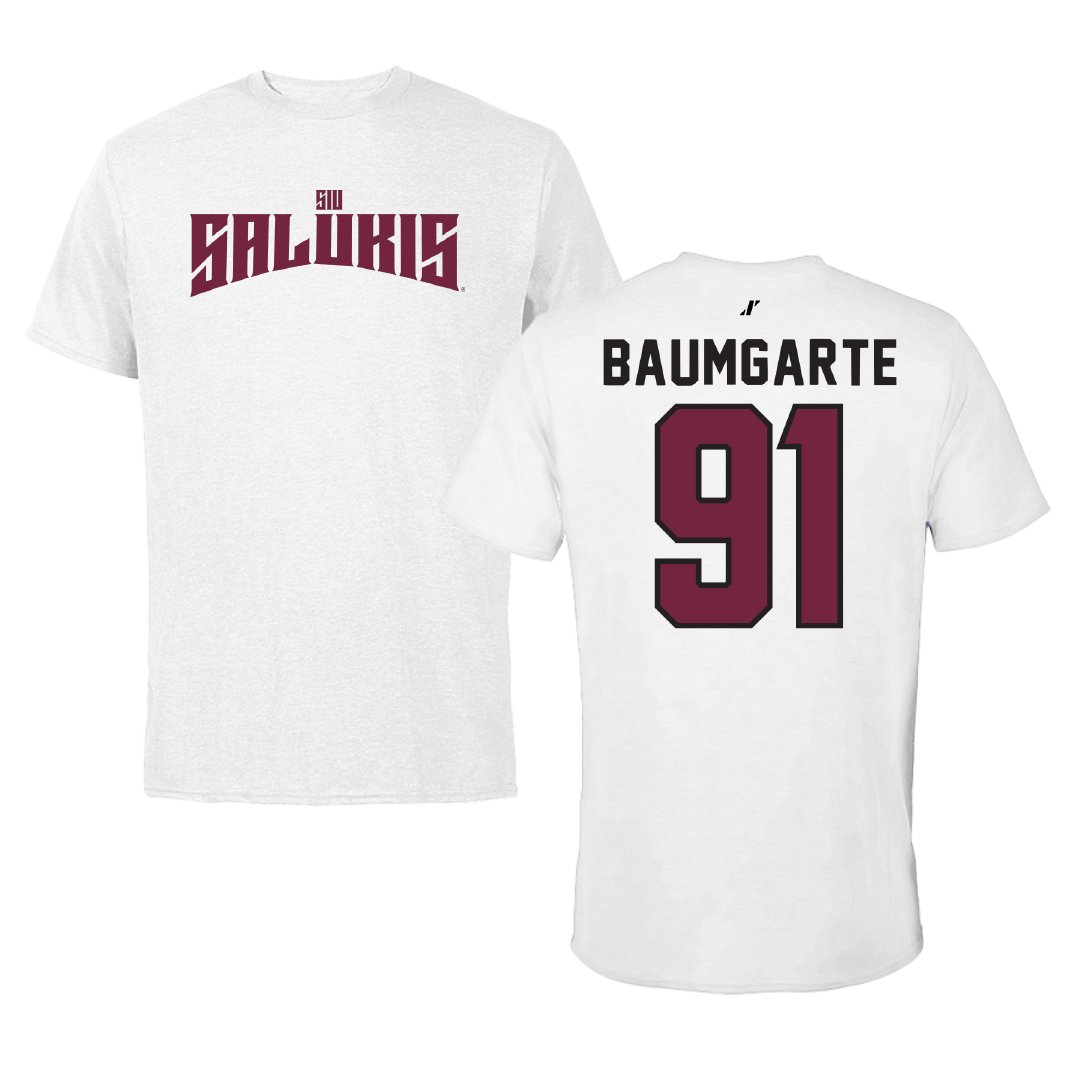 Southern Illinois University at Carbondale Football White Classic Performance Tee - #91 Jake Baumgarte