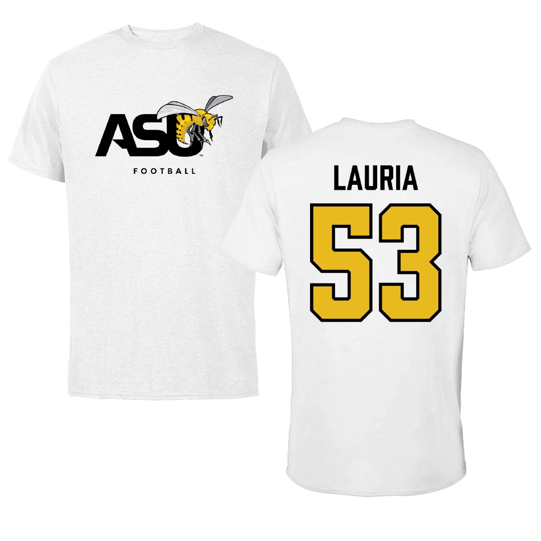 Alabama State University Football White ASU Tee - #53 Thomas Lauria