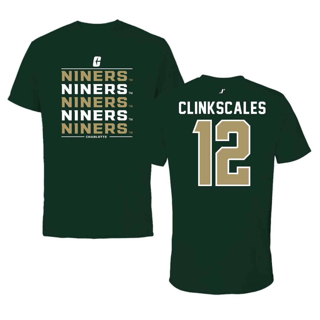 The University of North Carolina at Charlotte Football Forest Green General Tee - #12 CJ Clinkscales