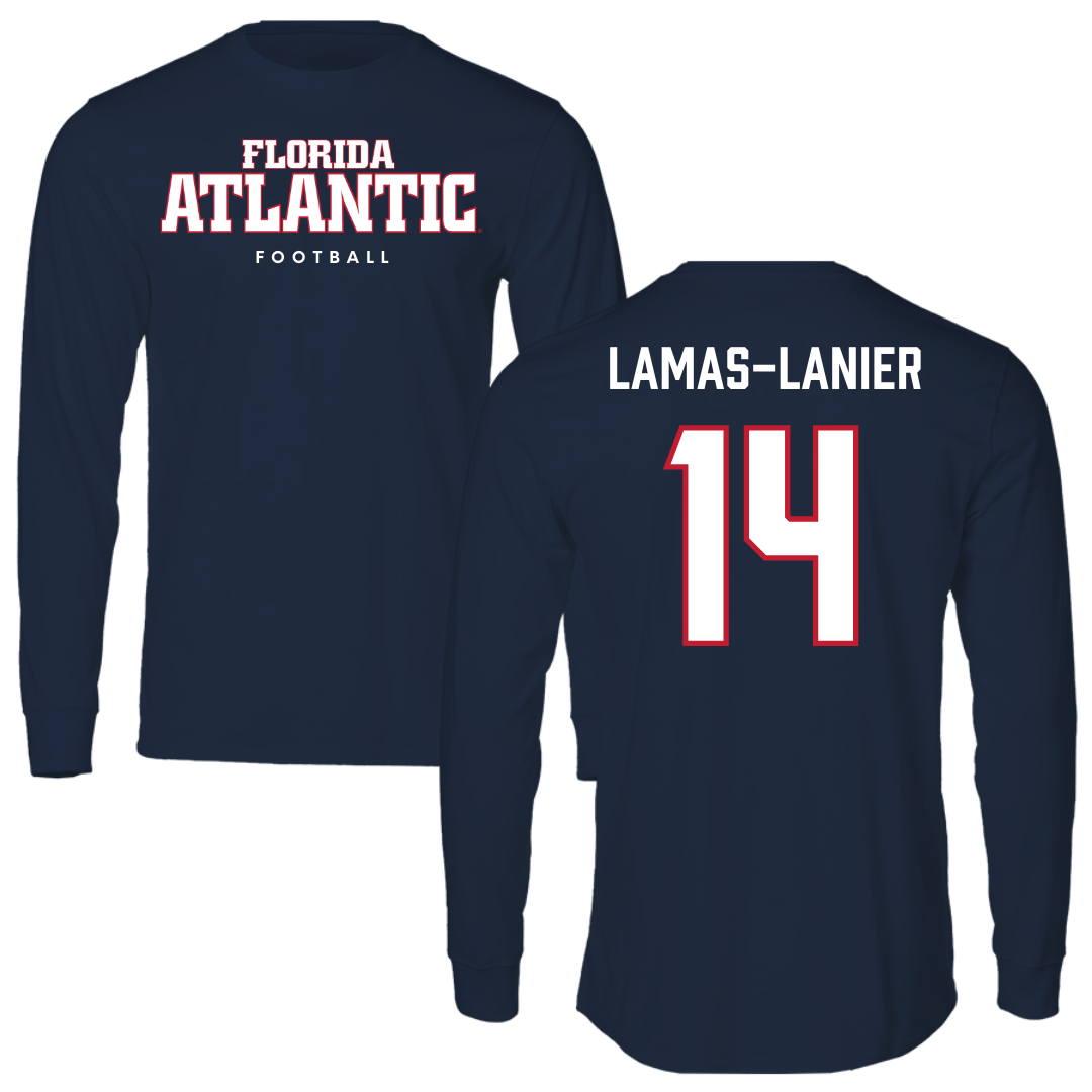 Florida Atlantic University Football Navy Block Long Sleeve - #14 Courtney Lamas-Lanier