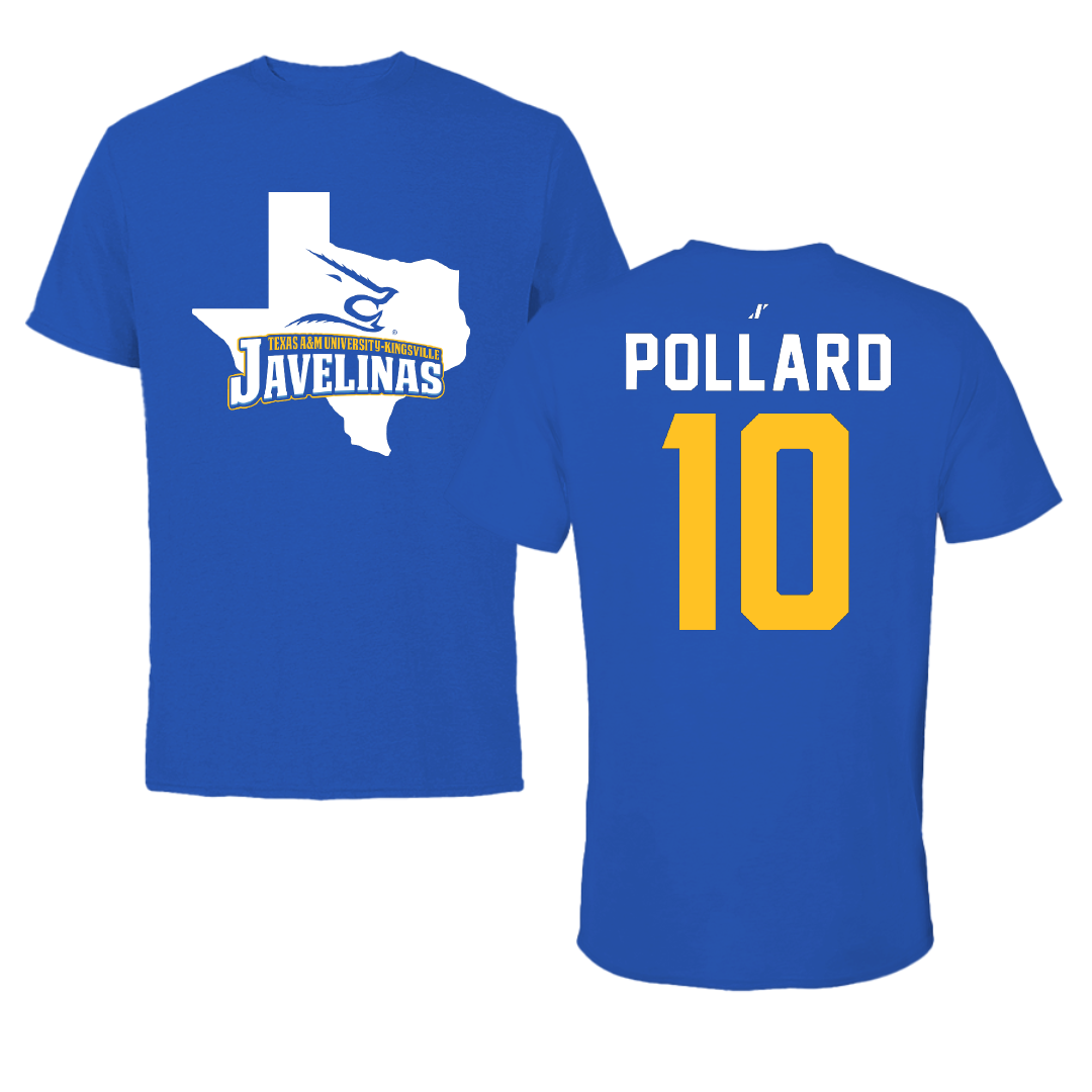 Texas A&M University-Kingsville Beach Volleyball Blue State Tee - #10 Rylan Pollard